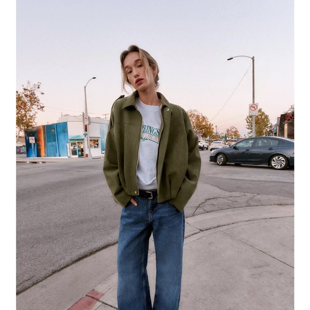 Zara SUEDE EFFECT BOMBER JACKET in MID KHAKI size small